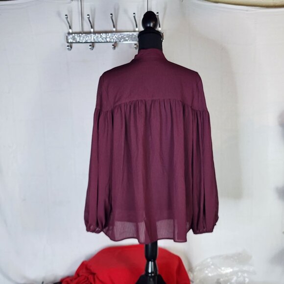 Time & Tru Metropolis Burgundy LS Tie Neck Poly Relaxed Fit Button Up Top Sz XXL - Picture 11 of 16